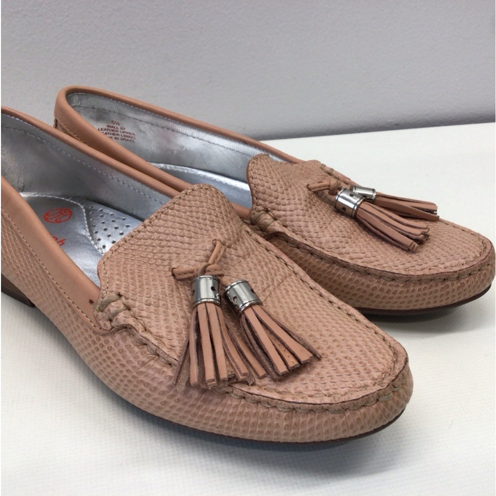 MARC JOSEPH NEW YORK PINK LEATHER TASSEL LOAFERS SIZE 5.5M
